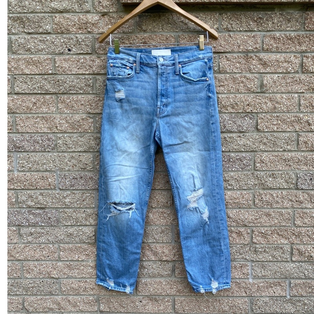 Mother Superior The Tomcat The Confession Distressed Straight Leg Jeans 27 Blue - Picture 3 of 8